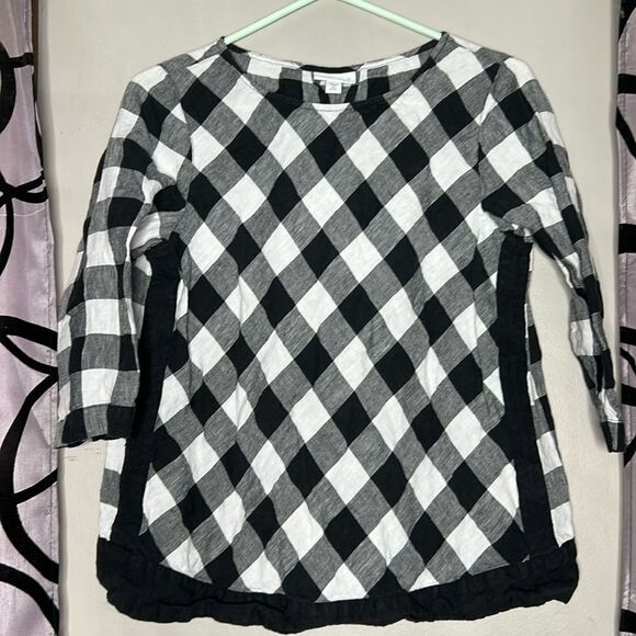 J.jill Love Linen Gingham Buffalo Check Plaid Popover Top Size Xs - Picture 1 of 11